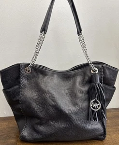 Michael Kors Whipped Chelsea Black Leather Tote Hobo Shoulder Chain Bag Purse - Picture 1 of 4