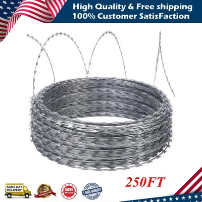 250 FT Razor Barbed Wire Galvanized Steel Wire for Garden Fence 50 FT Per Roll - Image 1 of 4