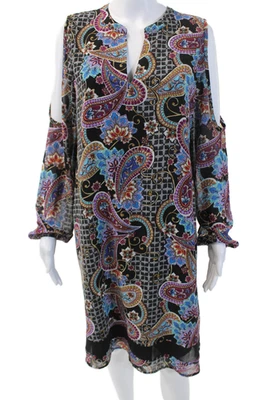 Vestido estampado Nicole by Nicole Miller para mujer manga larga hombro frío negro 10 Foto 1 de 4