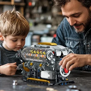 Motore Ohc a combustione interna V8 visibile 692 pezzi modello funzionante kit fai da te - Foto 1 di 8