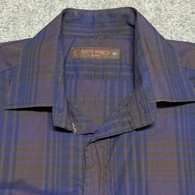 ETRO Dress Shirt Mens 42 Blue Stripe Milano Italy Long Sleeve Button Down - Image 1 of 4