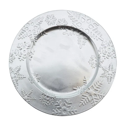 Embossed Winter Snowflake Design Charger Plate - set of 4 Silver - Image 1 of 4