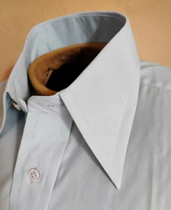 NWOT VTG 1960's "Bud Berman" Sky Blue MOD Collar L/S Dress Shirt 16/32 Korea - Picture 1 of 11