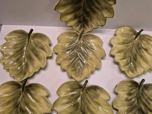 Tabletops Gallery Avellino Green 9" Leaf Plate Dinner Snack Salad Plate Set Of 7 - Picture 1 of 7