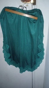 Vintage Rare Fancy Teal Green half slip By Flair Large Heavy Silky W lace Slits - Picture 1 of 6