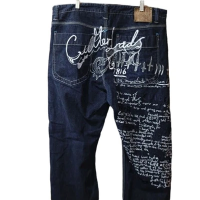 Artful Dodger Y2K Heavily Embroidered Skeleton Streetwear Baggy Hip Hop Jean's 4 - Image 1 of 4