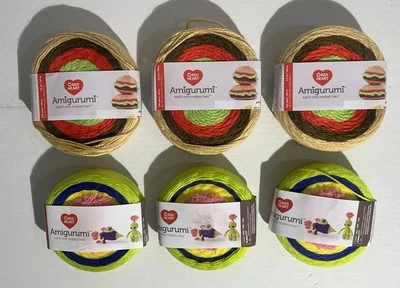 Red Heart Amigurumi  3 Hamburger & 3 Alien Super Fine 100% Acrylic Yarn-6 Total - Image 1 of 4