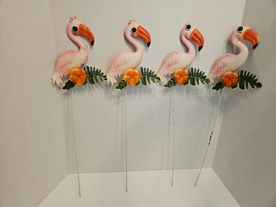 Rustic Metal Flamingos Yard Art/Metal Stakes/Lot of 4  23"  Bird is 7"x9" - Image 1 of 4