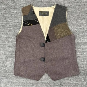 Roxy Wells Vest Women Medium Patchwork Tweed Wool Funky Art to Wear Handmade - Picture 1 of 10