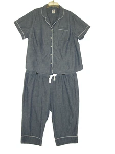 Lands End Womens 2X Pajama Set Shirt Pants 100% Cotton Chambray Blue 20W-22W EUC - Picture 1 of 7