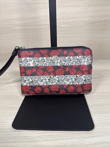 Portafoglio Coach Americana righe floreali cerniera angolare sm da polso F30208 rose - Foto 1 di 5