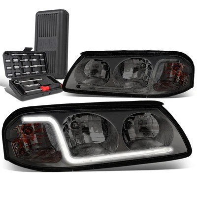 For 2000-2005 Chevy Impala LED DRL Tube Smoked Clear Signal Headlights+Tool Box - Image 1 of 4