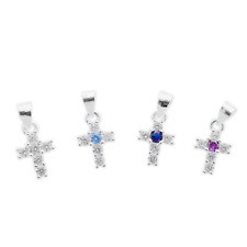 Sterling Silver Mini Cross Pendant Claw CZ Charm White Light Blue blue Purple