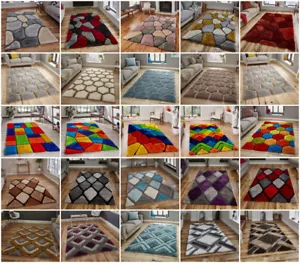 3D Textured High Pile Rugs Pebbles Geometric Diamond Hand Carved Soft Shaggy Rug - Picture 1 of 159