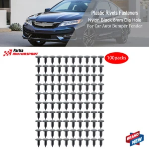 For Car Auto Bumper Fender 100Pcs Black Plastic Rivets Fasteners 8mm Dia Hole - Picture 1 of 10