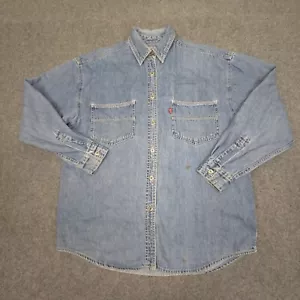 vtg Levis shirt women MEDIUM blue denim western button up long sleeve Size M - Picture 1 of 12