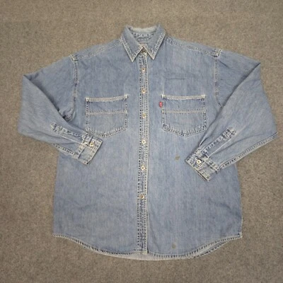 De colección Camisa Levis Mujer MEDIANA Azul Denim Western Botón Manga Larga Talla M Foto 1 de 4