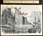 Original 1866 Antique Large Print ~ 7th Regiment Marching down BROADWAY, NYC