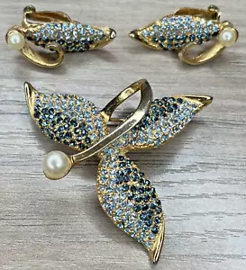 RARO Set Orecchini Spilla Oro Perla Astratta Blu Sfumature SCHIAPARELLI Firmati - Foto 1 di 20