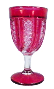 McKee Doric Wine Goblet #669 Ruby Stained Feather Early American Pattern Glass - Picture 1 of 4