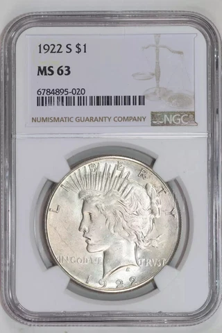 1922-S PEACE DOLLAR NGC MS63 Cover
