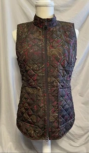 J JILL~Heritage Quilted Vest~Women Small Petite~SP~ Paisley~Brown Red~Pockets~EC - Picture 1 of 4