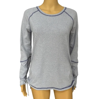 Lucy Tech Striped Ruched Top Womens Medium M Thumb Hole Pullover Crew Shirt - Image 1 of 4