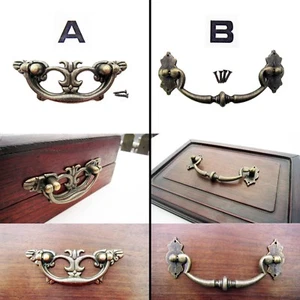 2X Antique Brass Vintage Solid Furniture Handle Dresser Cabinet Drawer Pull Knob - Picture 1 of 12
