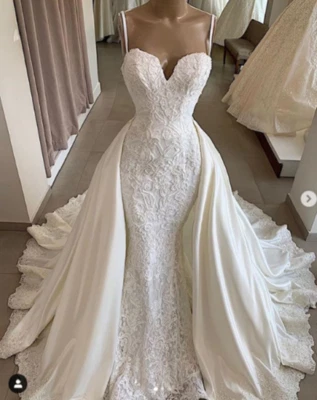 Sexy Mermaid Spagnetti Lace Wedding Dresses Bridal Gowns with Detachable Train - Image 1 of 4