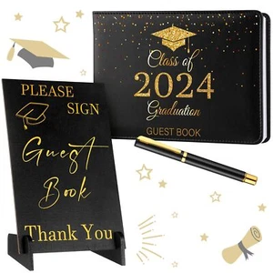 Yingzhao Class of 2024 Leather Graduation Guest Book with Wood Table Sign and... - Picture 1 of 6