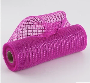 Poly Deco Mesh: Wide Foil Metallic Hot Pink 10" x 10 Yards - Picture 1 of 2