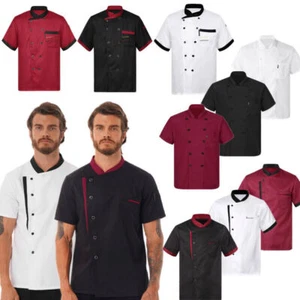 Men's Chef Coat Short Sleeve Button Down Jackets Restaurant Kitchen Uniform Tops - Picture 1 of 27