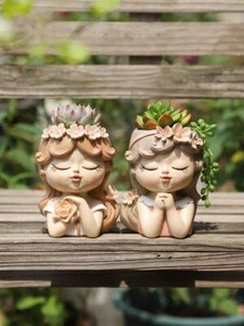 Flower Girl Pot Fairy Garden Ornament Resin Succulents Plants Small Art Figurine - Picture 1 of 28