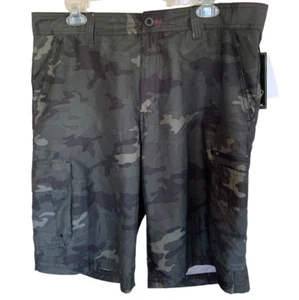 NWT Burnside Green Camo Microfiber Caron Hybrid Shorts Sz 34 Cargo Zip Pockets - Picture 1 of 14