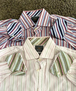 THOMAS DEAN Men's Shirt - Large - Button Up Contrast Flip Cuff, Long Sleeve x 2 - Picture 1 of 12