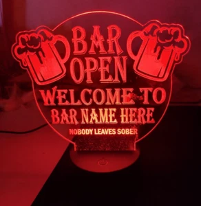 insegna led aperta top bar uomo grotta illumina personalizzata giardino pub club telecomando - Foto 1 di 4