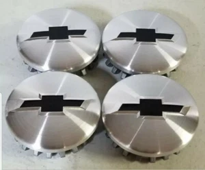 4 Chvy Silverado & Tahoe 1500 BLACK BOWTIE Machined Wheel Center Caps 2014-2020 - Picture 1 of 2
