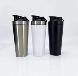 Stainless Steel Protein Shaker Bottle – 24oz Leakproof Tumbler w/ Mixing Ball - Picture 1 of 22