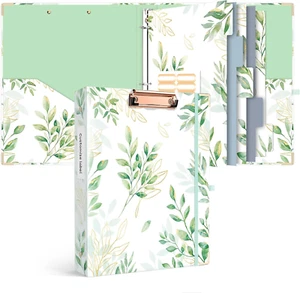 Binder 3 Ring 1 Inch, Green Floral round Ring Clipboard Binder for Letter Size P - Picture 1 of 12