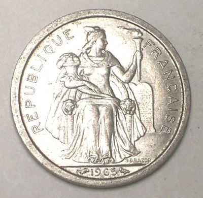 1965 French Polynesia One 1 Franc Woman Island Scene Coin VF+ - Image 1 of 2