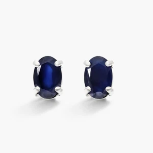 14K White Gold w/ Oval Cut Sapphire Earrings - Picture 1 of 5