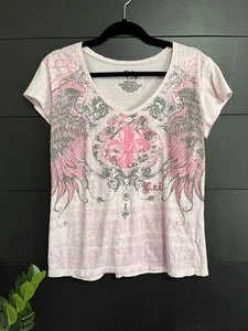L.E.I Short Sleeve V-Neck Soft Pink Women’s T-Shirt Y2K Sz XXL Vintage EUC - Picture 1 of 6