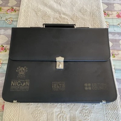 Men's Black Faux Leather key Lock Briefcase. British Council, IELTS, NICON Group - Image 1 of 4