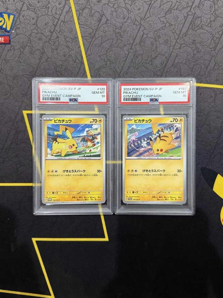 PSA 10 Pikachu Gym Promo Sequential Set 2024 197/SV-P & 2023 120/SV-P JP Pokemon - Image 1 of 1