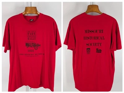 复古 1991 年消防车博物馆艺术 T 恤圣路易斯美国促销 XL 红色 90 年代 — 第 1/4 张图片