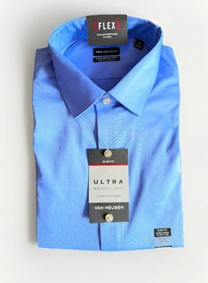 Camisa de vestir para hombre Van Heusen ajustada ultra flexible azul escarcha - L 16-16 1/2 34/35 Foto 1 de 3