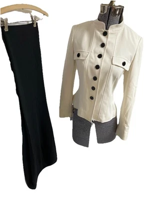 Calvin Klein Pant Suit Size 2 Two Piece Set Military Inspired Black White Pocket - Image 1 of 4