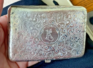 ANTIQUE SILVER IMPERIAL RUSSIAN CIGARETTE CASE WITH HALLMARKS & CYRILLIC SCRIPT - Picture 1 of 10