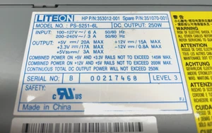 LITEON PS-5251-6L 250W MAX Power Supply from Working HP Unit HP P/N 353012-001 - Picture 1 of 7