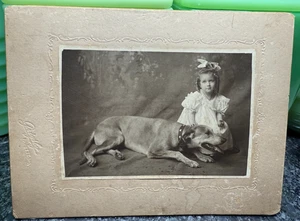 Antique Cabinet Card Photo Beautiful Little Girl & Her Dog Fayette Missouri Id'd - Picture 1 of 5